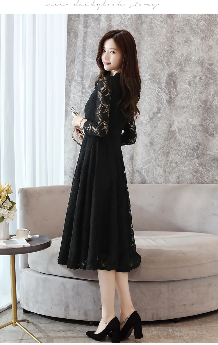 sukienki autumn korean style women dress lace long