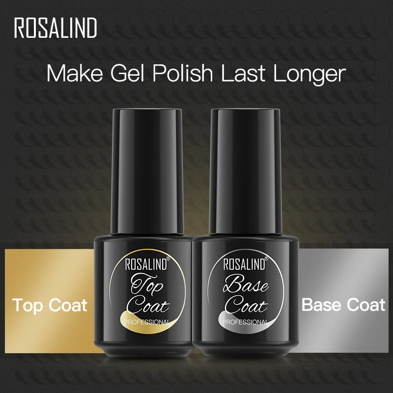 ROSALIND Top Base Coat Set 2PCS 7ml UV Nail Gel Polish Long Lasting For Art Design Soak Off Lacquer Kit Semi Permanent |