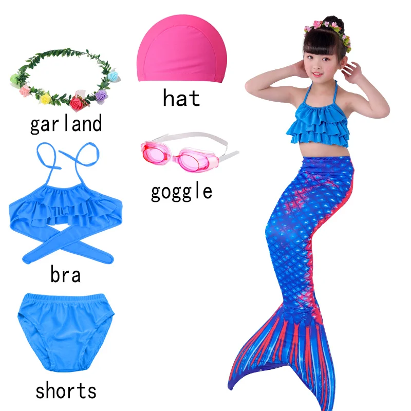 6pcs with blue-J ; комплект из 3 предметов на Хэллоуин; детский купальник с хвостом русалки и шортами для девочек; платье для плавания с топом для девочек - Цвет: 6pcs with blue-J