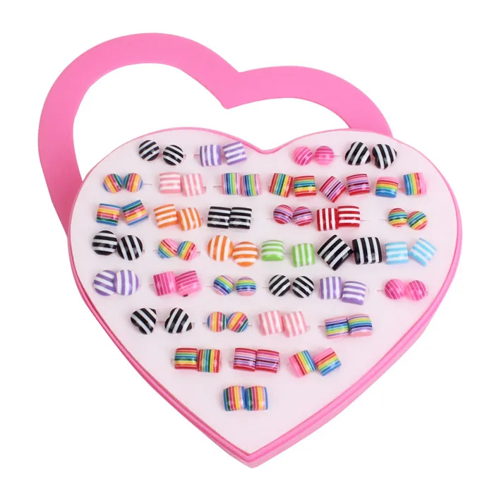 36 пар/лот красочные круглые сердца хлопок маленькая серьга Комплект сережек для женщин дети смешанный стиль геометрические серьги-кольца, модные ювелирные украшения - Окраска металла: E1683B