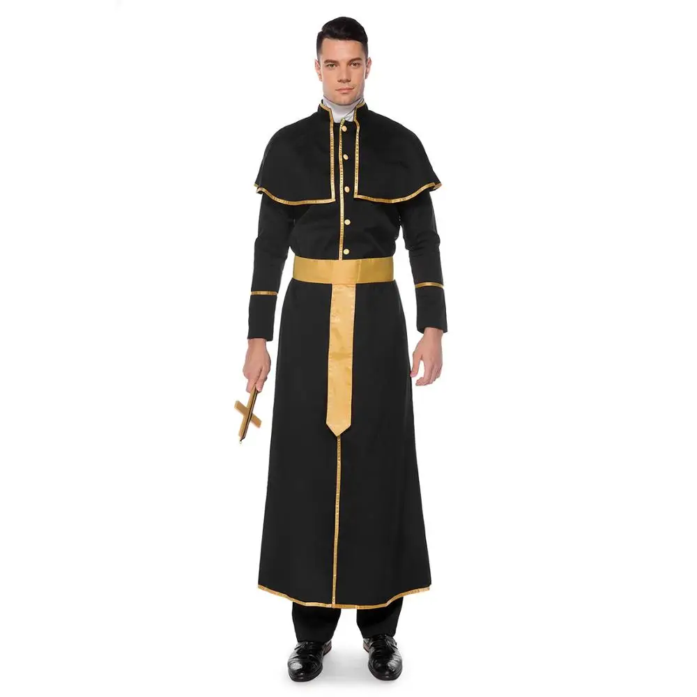 

Christian Pastor Cosplay Costume Roman Catholic Missionary Halloween Adult Men Pastor Party Dress