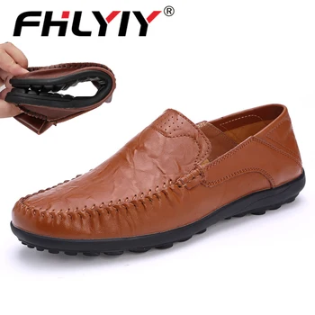 

Brand Men Leather Shoes Luxury Casual Shoes Men Loafers Soft Leather Footwear Breathable Slip On Driving Men Shoes Plus Size 47