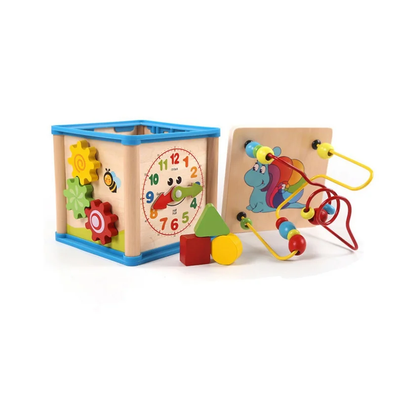 Multifunctional Activity Cube Block Kids Toys Baby Early ducational Wooden Bead Maze Shape Sorter Toys for Children