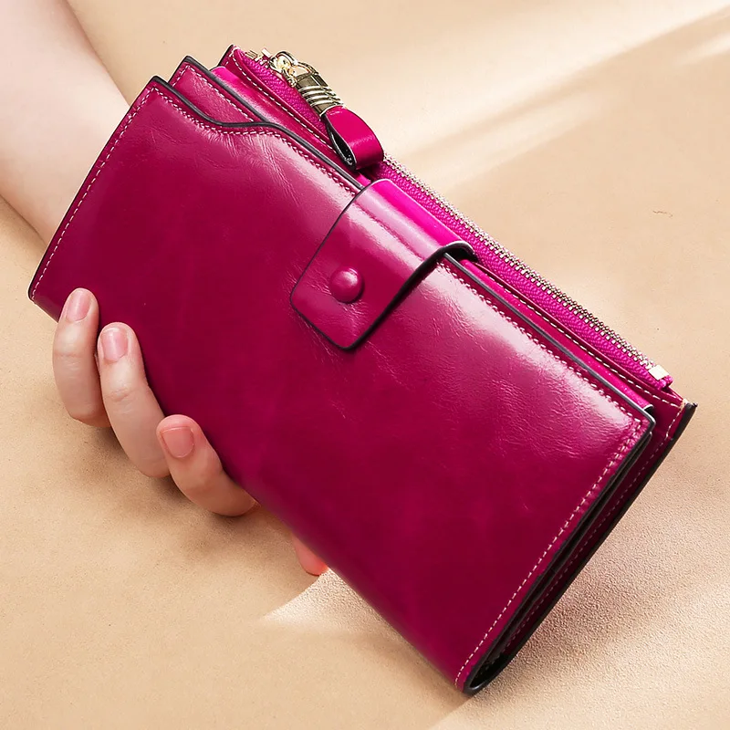 

KANGAROO KINGDOM Luxury RFID blocking Women Wallets Genuine Leather Long Zipper Clutch Purse Large Capacity Card Holder Wallet