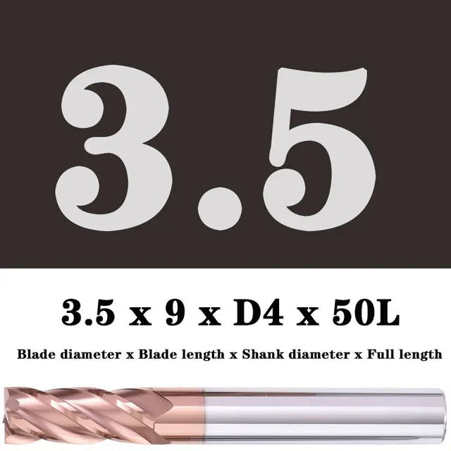 Milling Cutter Alloy Coating Tungsten Steel Tool Maching Hrc55 Endmill Milling Cutter Kit Milling Machine Tools cnc Router Bits 3.5x9XD4X50L