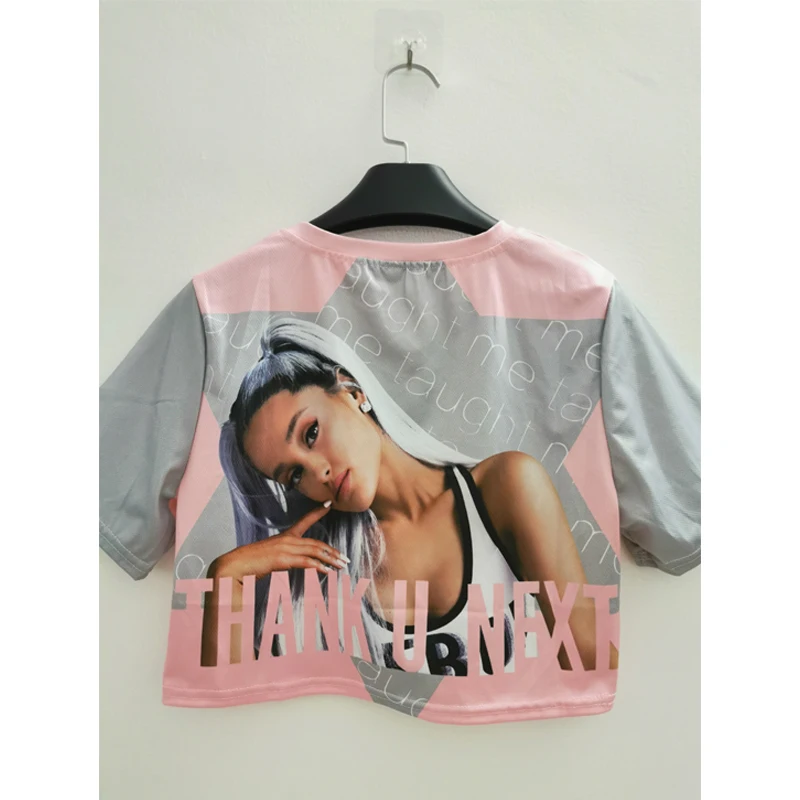 Baratos Traje 3D para mujer de alta calidad, Nueva Generación americana, cantante Ariana Grande, impresión 3D, Camiseta corta sexy + Pantalones cortos cool traje