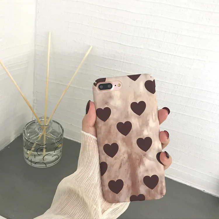 

INS Korean Style Retro Wine Red with Hearts Phone Drop-Resistant Protective Case for iPhone Xs Max Case for iPhone X Case