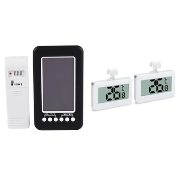 

1 Set In/Outdoor Digital Thermometer Weather Station Clock & 1 Set Refrigerator Refrigerator Freezer Temperature Monitor