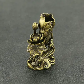 

Chinese antique pure brass carved lotus flower fish lucky Small ornaments