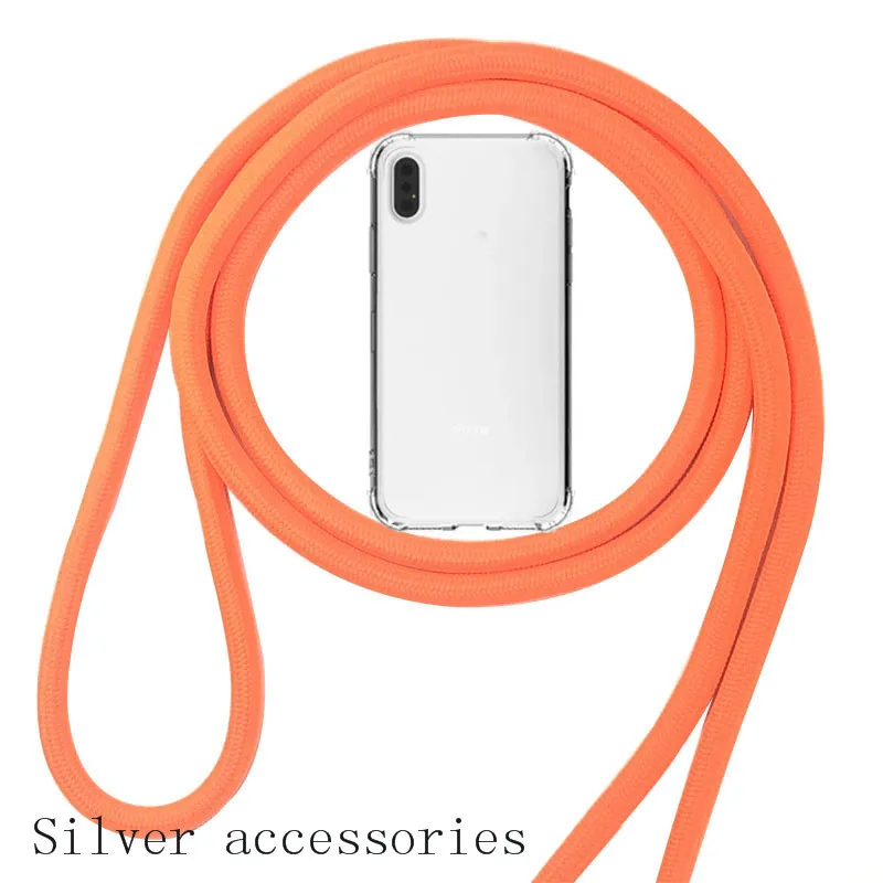 orange Чехол для iPhone 11, ремешок на плечо, шнур, прозрачный мягкий чехол для телефона из ТПУ для iPhone XR 11 Pro Max XS MAX X 7 8 6 S plus - Цвет: orange