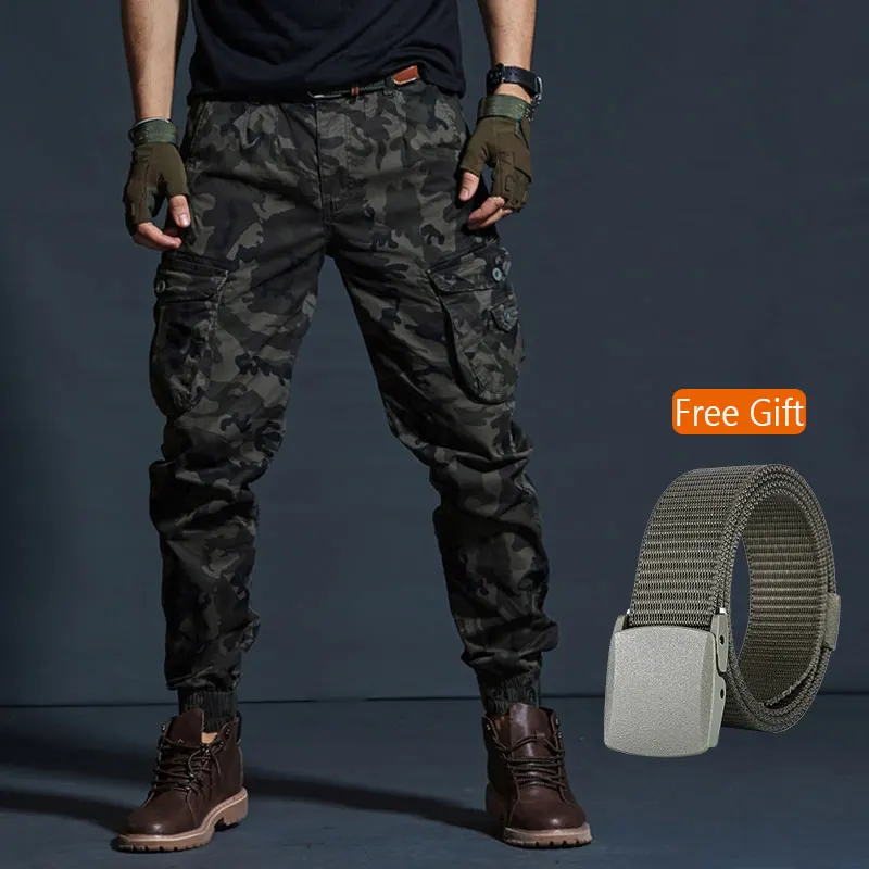 AKSR мужские хип хоп уличные хлопковые брюки карго большого размера гибкие тактические шаровары военные брюки джоггеры спортивные брюки - Цвет: Black Camo