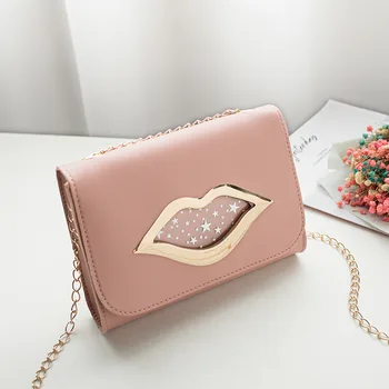 

Handbags PU Women's Bag Lip Print Hardware Decoration Flip Open-Close Shoulder Bag Mobile Phone Small Change Bag