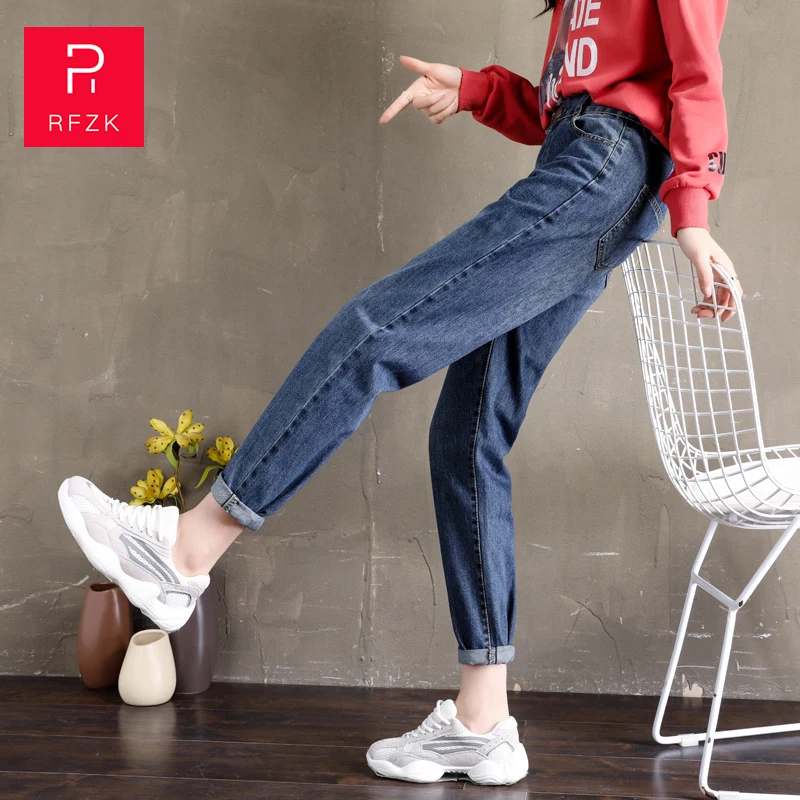 

RFZK Women Blue Harem Jeans Loose mom Jeans High Waist Streetwear Jeans Women 2020 Loose Casual Harem Pants Jeans