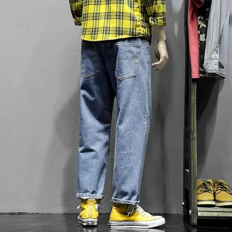 Great Value Distressed Denim Jeans Men Hip Hop Fashion Japanese Trend Washed Jeans Men Letter Print Plus Size Loose Straight Jeans for Men