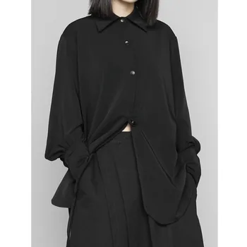 

Womengaga 2020 Spring New Blouse Solid Two Buttons Long-sleeve Casual Loose Turn-down Collar Large Streetwear Girl Female A657