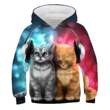 

2020 latest hooded sweater boy and girl sweater spring and autumn long-sleeved hoodie Harajuku hoodie children cartoon cat print