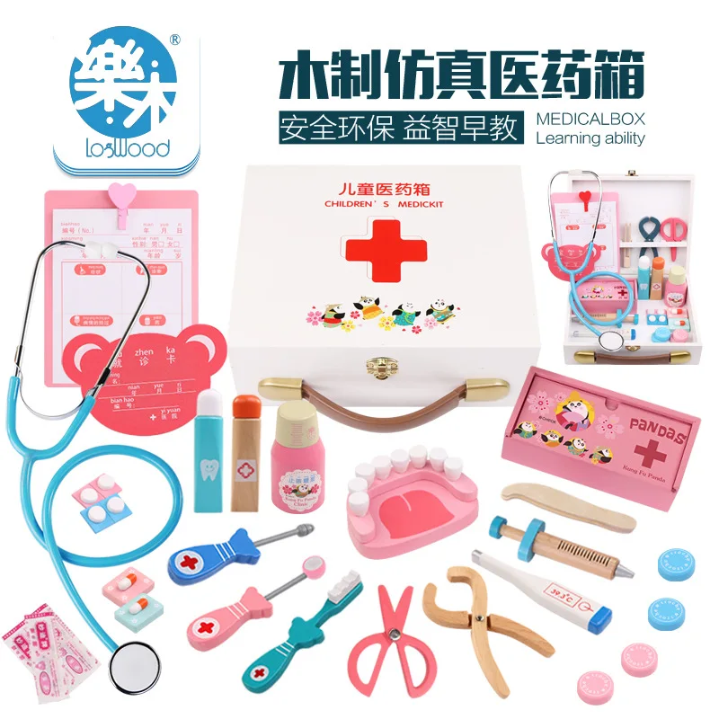 Wood Children Model Play House Toys Doctor Toy Nurses Injection Wooden Box Medicine Box Boys And Girls