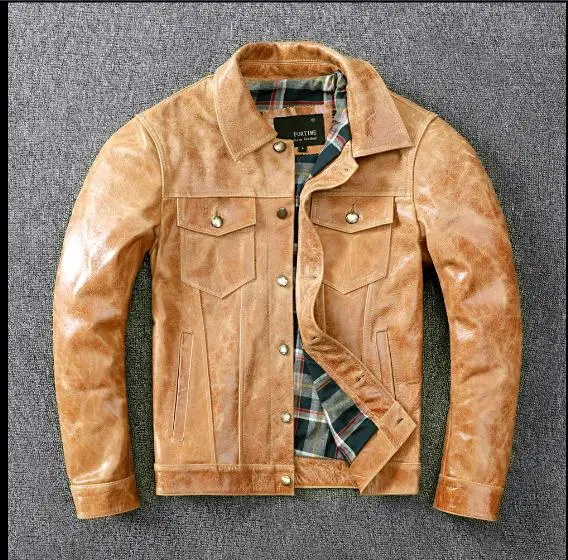 mens sheepskin coat Free shipping.2020 Mens slim genuine leather jacket,Vegetable tanned batik head leather coat,classic 507 style leather jacket cowhide leather jacket mens