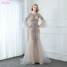 Роскошные открытые камни Длинные вечерние платья полный рукав русалка o-образным вырезом Вечерние платья Robe De Soiree YQLNNE