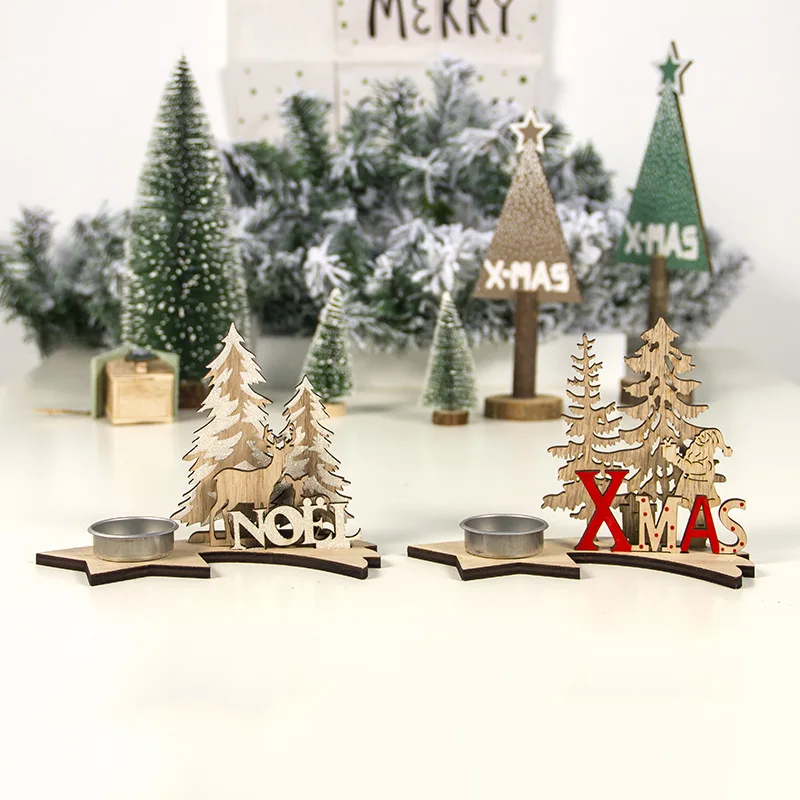 

2019 New Wooden Candle Holders DIY Painting Christmas Candlesticks New Year Gifts Christmas Decorations for Home Party