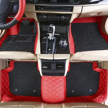 

Custom Fit Car Floor Mats Waterproof Leather ECO friendly Material Specific For Car Model Double Layers 3 Pcs Full set Red