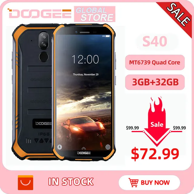 $US $69.99  DOOGEE S40 IP68 IP69K Mobile Phone 5.5inch Display 4650mAh MT6739 Quad Core 3GB RAM 32GB ROM Androi