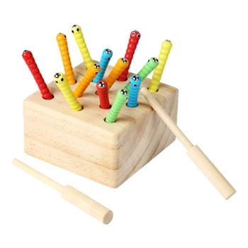 

FULL-Baby Wooden Toys Magnetic Fishing Toys Forest Catch Worm Game Educational Puzzle Toys for Children Girl Gift