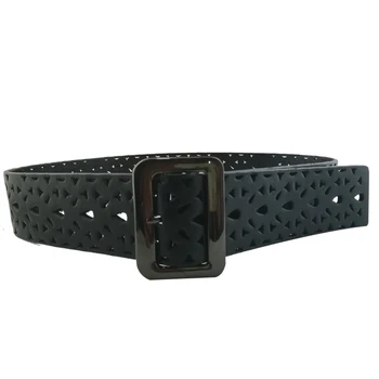 

Trenchs Waistband Hole out hollow Black Vegetable Taned Leather 5CM Width Belt for Women