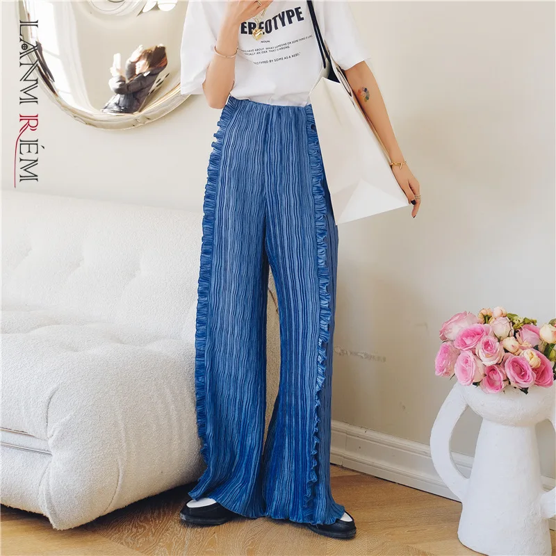 LANMREM Sweet Ruffled Pleated Wide leg 