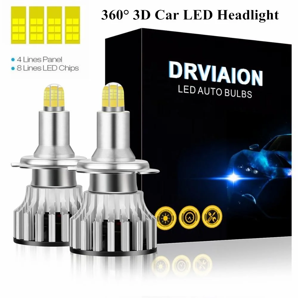 2 pces h1 led h7 20000lm h8 h9 h11 led faróis lâmpadas farol do carro 8 lados 200w 3d alta potência canbus 360 graus auto lâmpada