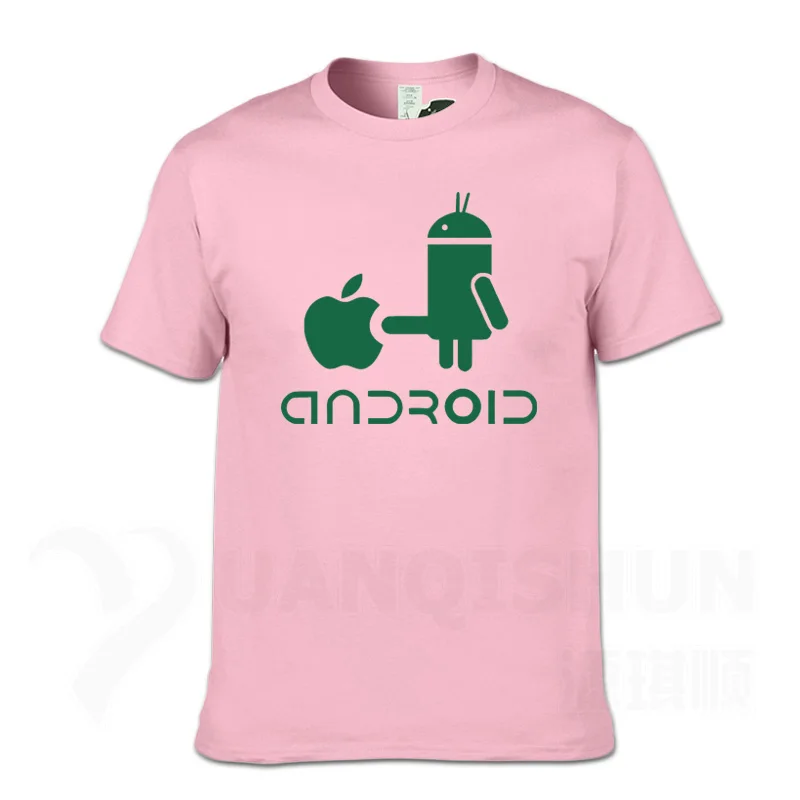 Pink YUANQISHUN Creative Design Spoof Android Robot Funny Print Men's T Shirt New Cotton O-Neck Casual Tshirt Humor Top Tee - Цвет: Pink