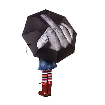 

Creative Three Folding Umbrella Vertical Middle Finger Sunny and Rain Umbrella Black Personality Umbrella O