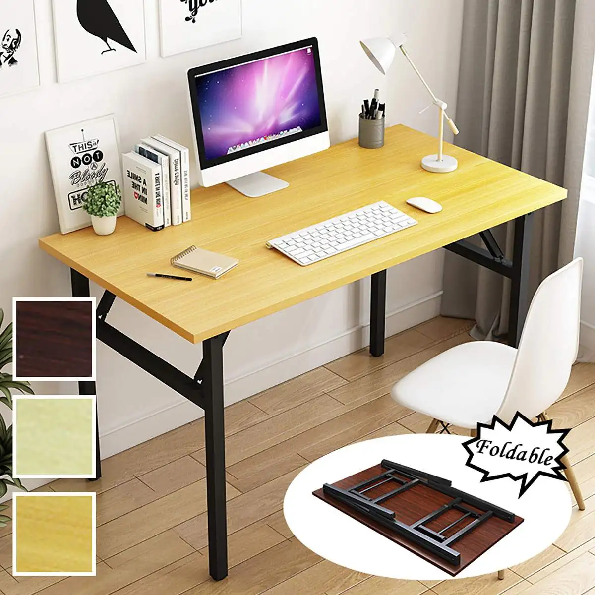 Laptop Computer Desk Folding Wooden Furniture White Portable for Home Office Modern Simple Writing Table Study | - Цена: 