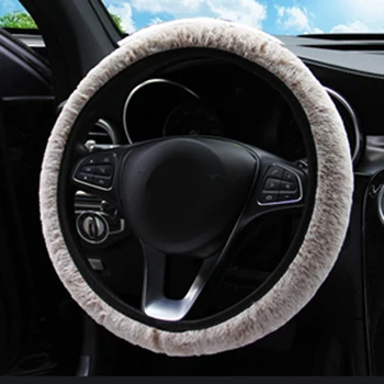 

Pink Car Steering Wheel Cover Plush Breathable Antislip Warm Elastic For 37-39cm