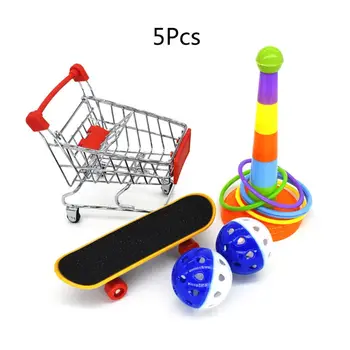 

5Pcs/Set Parrot Training Toys Mini Shopping Cart Training Rings Skateboard Stand Perch Parakeet Cockatiel Entertainment