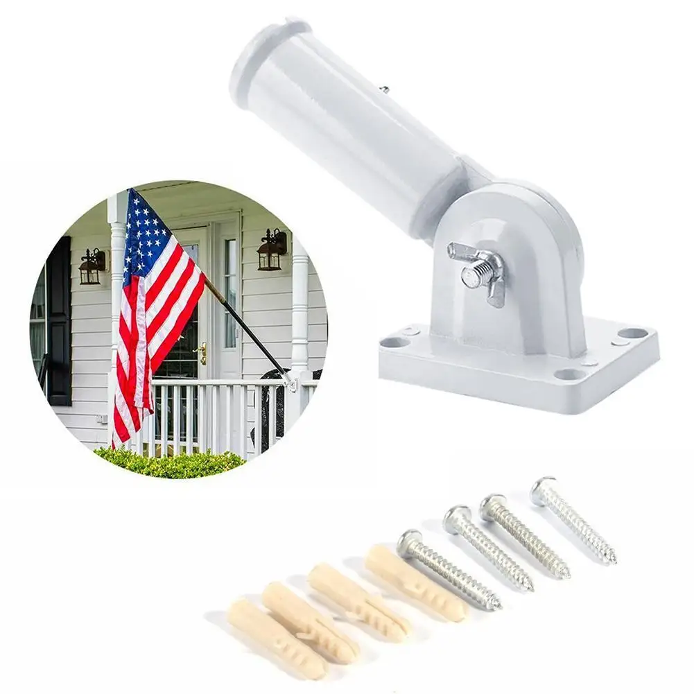 Aluminum White Adjustable Wall Mount Flagpole Holder Bracket Heavy Duty Rust Proof Coated Street Lamp Flag Pole Shelf Stand Base