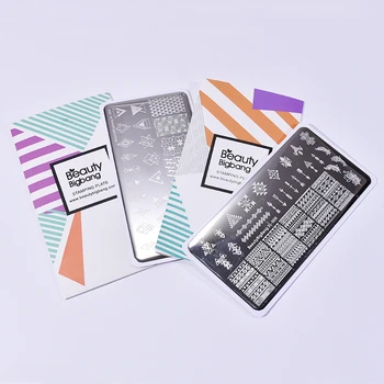 

Beauty Bigbang 2PCS Nail Stamping Template Set Geometry Lines Flower Tree Egypt Striped Design Nail Art Stamp Stencil Plates
