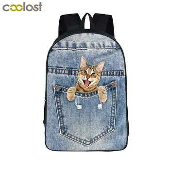 

Denim Backpack Women Cat Puppy rugzak vrouwen Children School Bags for Girls Kids Baby Bags Zoo Bagpack Laptop Husky Leisure Bag