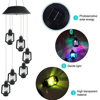 

1pc 6LED Color Changing Wind Chime Light Solar Kerosene Decoration Lamp String Horse Garden Courtyard Lamp Lantern Retro A2C7