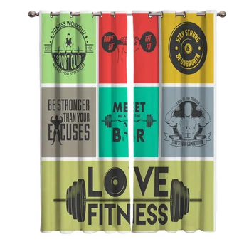 

Barbell Fitness Black Yellow Blackout Window Curtains Living Room Curtain Kitchen Blackout Curtains