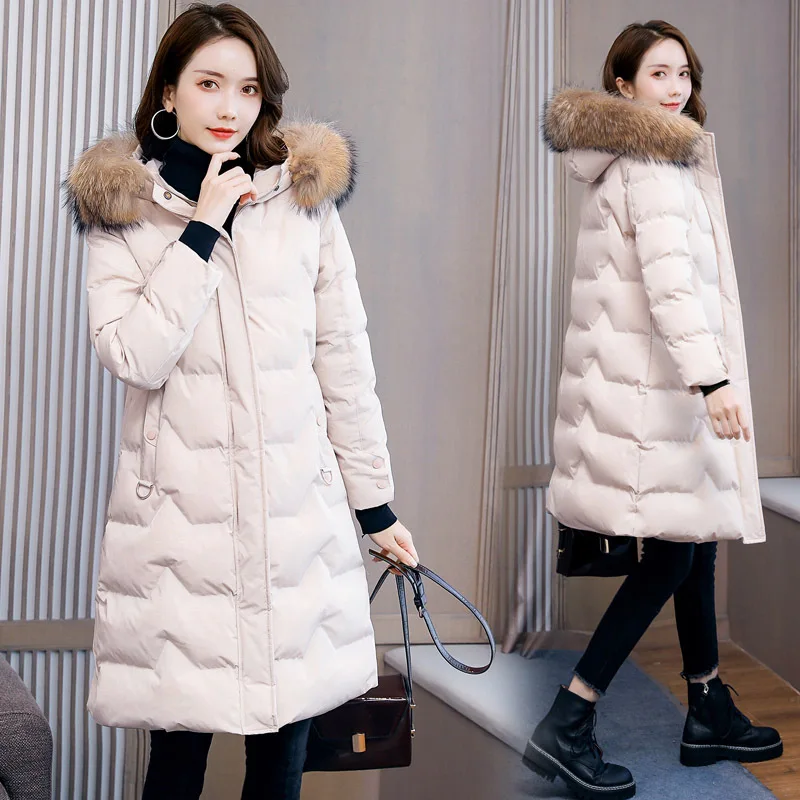 

Winter Cotton Dress Women's 2019 Winter New Style Korean-style Casual Loose-Fit Slim Fit Cotton-padded Clothes Mid-length Hooded