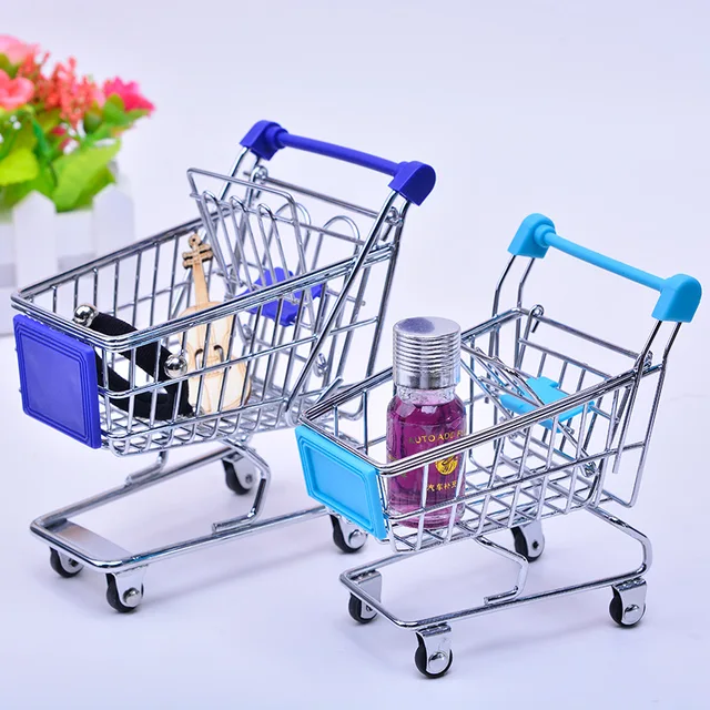 Mini Simulation Supermarket Shopping Cart Model Foldable Metal Handcart Pretend Play Games Educational Toys For Children Kids 1
