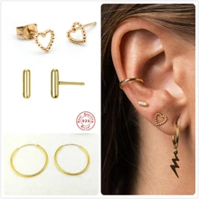 Серьги из стерлингового серебра 925 пробы для женщин, золотые небольшие кольцевые циркониевые серьги для девушек, серьги для пирсинга уха, женские серьги в форме сердца, R5