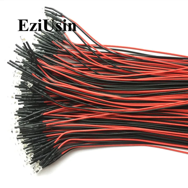 

50PCS 5V with a line 3mm colorful flash light emitting tube diode LED Light Bead 5 volt line length 20CM