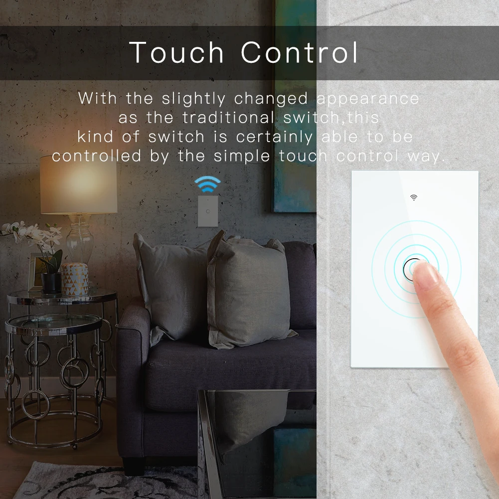 RF433 Wi-Fi Смарт настенный сенсорный Переключатель No нейтральный провод нужны Смарт одинарный проволочный настенный выключатель работать с Alexa Google Home 170-250V