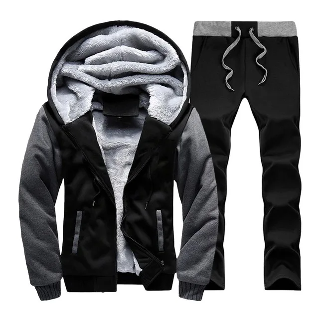 Зимний мужской спортивный костюм, зимняя флисовая куртка с капюшоном+ штаны, комплект из 2 предметов, мужские толстовки с капюшоном, спортивный костюм, пальто, Спортивная Толстовка