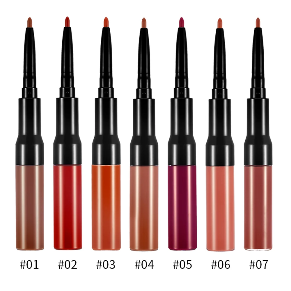 OEM Private Label 2in1 Matte Lip Gloss with Lip Liner Best No Sticky Long Lasting Liquid Lipstick Custom