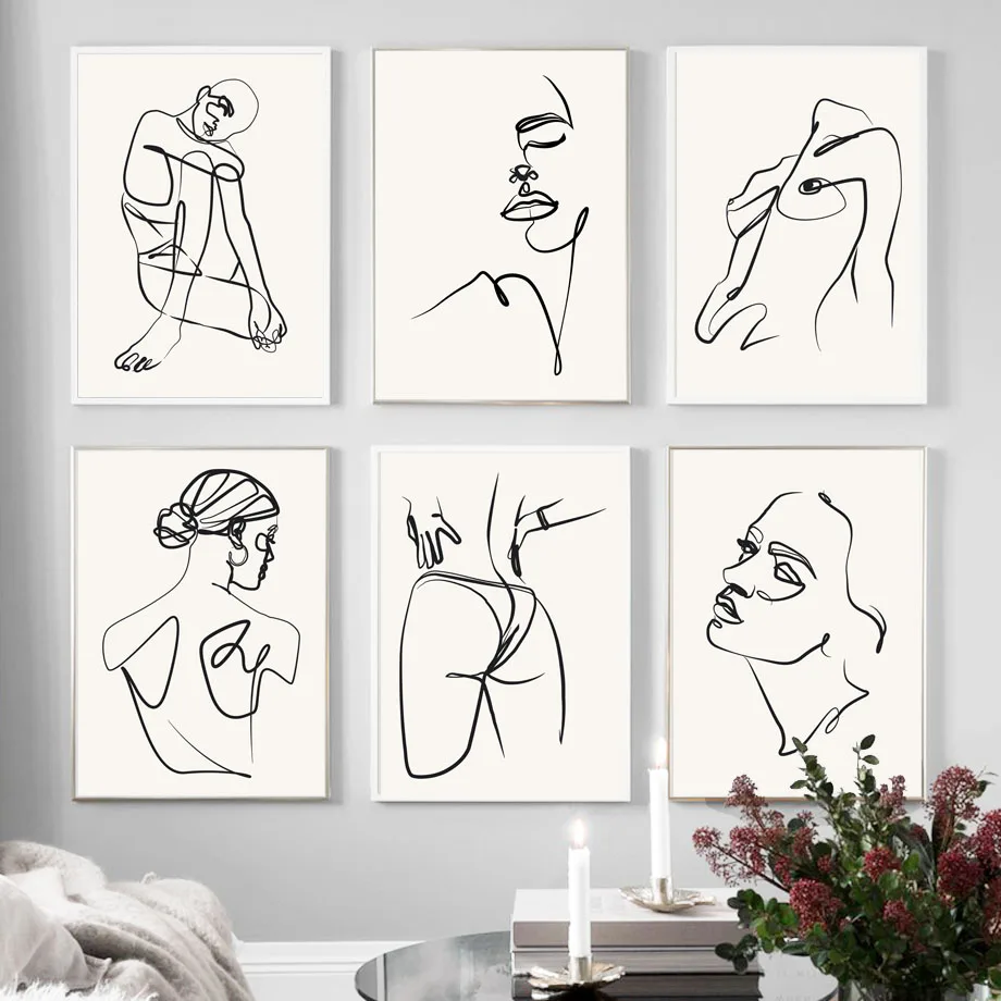 

Abstract Line Drawing Portrait Wall Art Canvas Painting Nordic Posters And Prints Wall Pictures For Living Room Decor