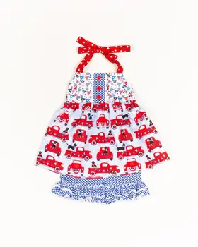 

hot sale Idependence Day boutique outfits car suspender dress summer lace shorts 2 piece set clothes