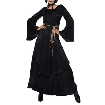 

Halloween Dress Gothic Costume Gown Long Sleeve For Women Solid Vintage
